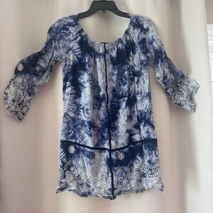 Romeo & Juliet Couture  Navy Tie-Dye Tunic with Lace Accents